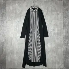 ♪アンティカ　レイヤード　ストライプ　シャツ　ワンピース　カーディガン　長袖　黒