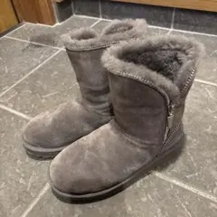 「大人気」アグUGG グレー ファスナー付き ムートンブーツ37サイズ