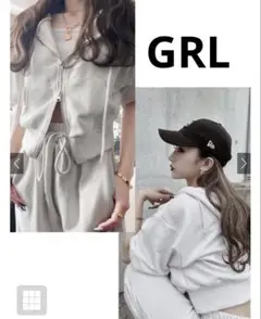GRL ショート丈パーカー×キャミ×ワイドパンツ裏毛セットアップ スウェット