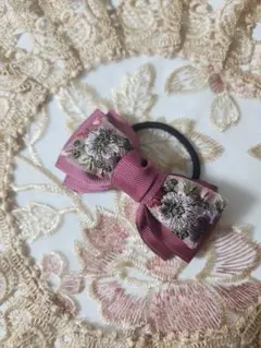 インド刺繍リボン　ヘアゴム　パープル系