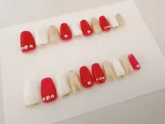 赤と金と白のネイルチップセット