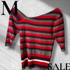 「即日発送」M AZUL レッドオフショルダー リブ編み ニット 半袖