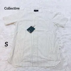 コレクティブ/ストライプシャツ/半袖/メンズビギ/タグ付き/ユニフォーム/白/Sのサムネイル