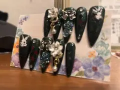 ダークグリーン ロングネイルチップ