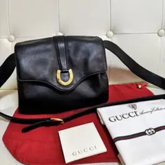 未使用　付属品完備　GUCCI オールド　グッチ　ホースシュー 金具　バッグ　黒
