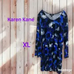 USA古着 Karen Kane 花柄チュニックワンピ XL 青
