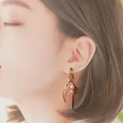 No.5【 リボン パール スパイラル ステンレス ハンドメイド ピアス】