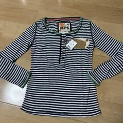 新品ライトオンMPS ボーダーヘンリーコットン長袖TシャツロンT140 ネイビー