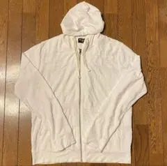 ホワイト フード付きジップアップパーカー
