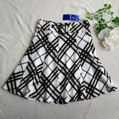 バーバリーブルーレーベルチェック柄フレアスカート ベルト付き ひざ丈 38