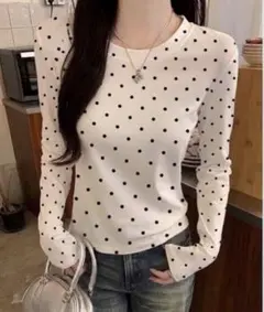 WEGO ドット柄タイトトップス/ロンT M