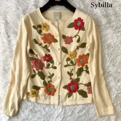 Sybilla フロント お花刺繍 コットンニットカーディガン Mサイズ