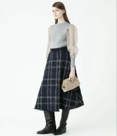 アルアバイル　ルルウィルビー ラメチェックツイードフレアスカート