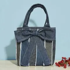リボンモチーフ⋈ハンドメイド⋈デニムパッチワーク⋈トートバッグ