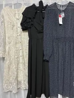 【3点セット】DoCLASSEドット / SHEIN総レース / フリル黒