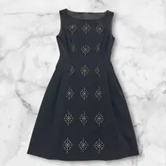 ANAYI アナイ ビジュー刺繍 フィット＆フレア ワンピース 38 黒 - メルカリ