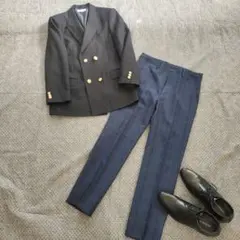 極美品160 セレモニースーツ黒 ネイビー チェック ビバリーヒルズポロクラブ他