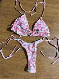 花柄フリルビキニ 3点セット（スカート付き） S-M