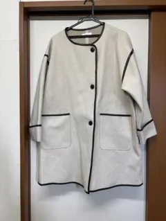 レディース　ロングコート　ノーカラーコート　M