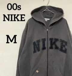 【良フェード】00s NIKE フルジップパーカー ワッペン グレー Y2K