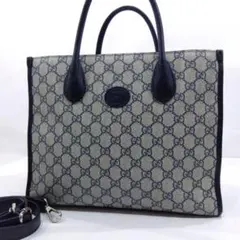 グッチ GGスモールトートバッグ 2way ショルダー レザー×PVC ネイビー