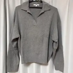 UNIQLO スキッパーカラー ニット グレー L