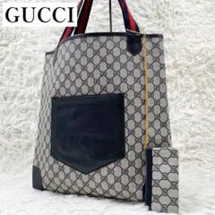 【✨極美品✨】オールドグッチ トートバッグ シェリーライン PVC ネイビー