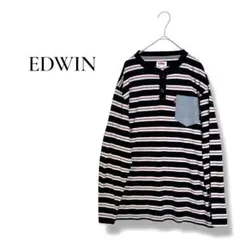 エドウィン EDWIN ストライプ ヘンリーネック 長袖カットソー L メンズ