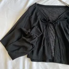 Dasy クロップド丈透け感カーディガン バルーン袖 リボン ブラック 夏