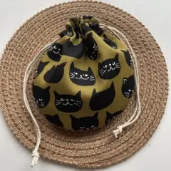 まんまる巾着◉ネコフェイス　カーキ