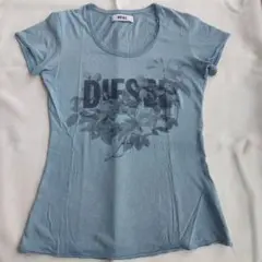 DIESEL 水色 花柄 半袖Tシャツ切りっぱなし風上質しっとり綿100%のサムネイル