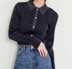 SENSE OF PLACE ラメニットコンパクトカーディガン