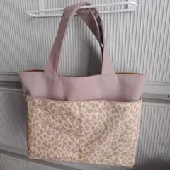 ヒョウ柄 切り替え 手提げバッグ 帆布