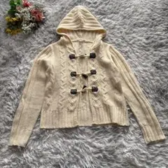 エルプラネット　ケーブルニットカーデガン　パーカー【Ｌ】アイボリー　トグルボタン