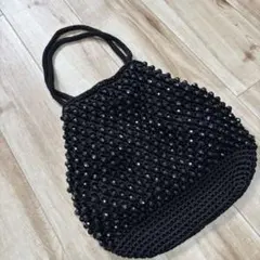 OZOC オゾック／ビーズ装飾 黒 かぎ針編みハンドバッグ パーティーバッグ