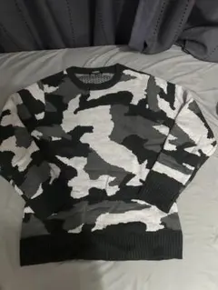 ヴィンテージニットDoublefocus カモフラージュ柄 クルーネックセーター