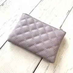 キルティング ミニポーチ パープル ラベンダー コスメ 小銭入れ【同梱680】