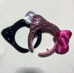 USJ ユニバ ハローキティ ピンク 黒 スパンコール カチューシャ 2点セット