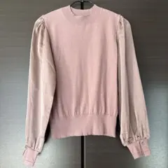 NATURALBEAUTYBASIC異素材コンビ長袖ニットくすみピンク