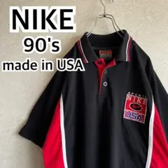 ナイキ 90s超希少プレミアタグ 豪華刺繍ロゴ 半袖 ポロシャツ アメリカ製