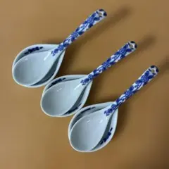 陶磁器製 レンゲ 3本セット 藍色花柄のサムネイル