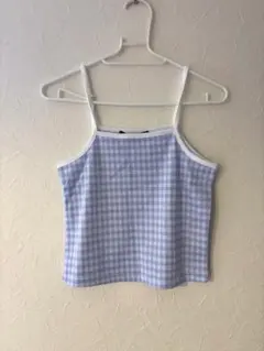 水色と白のギンガムチェックキャミソール