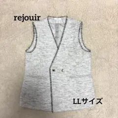 rejouir レディース ツイード ジレ ベスト ダブル フリンジ 白 LL
