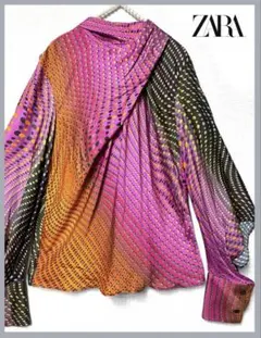 ZARA デザインブラウス　サテン柔らかバックリボンレアUSA S