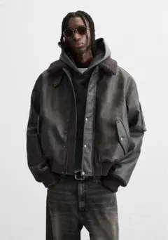 ZARA フェイクレザー　デタッチャブルネックジャケット(ブルゾン ボア襟付き)