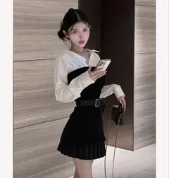 ダーリッチ シャツドッキングプリーツニットミニワンピース