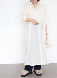 AMERICAN HOLIC未使用バンドカラーギャザーシャツロングワンピース長袖