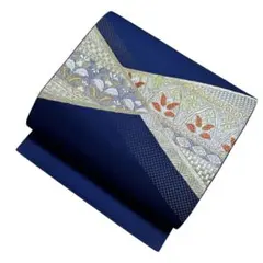 ユ213名古屋帯 単帯金糸　唐織　花柄　正絹 着物帯　仕立て上り美品