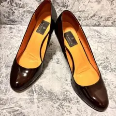 ランバンコレクション パンプス 24cm ヒール8cm エナメル