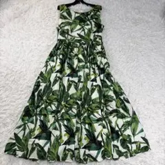 極美品】エルケイ銀座 ホワイト×グリーン フラワー柄 夏カラーAラインS